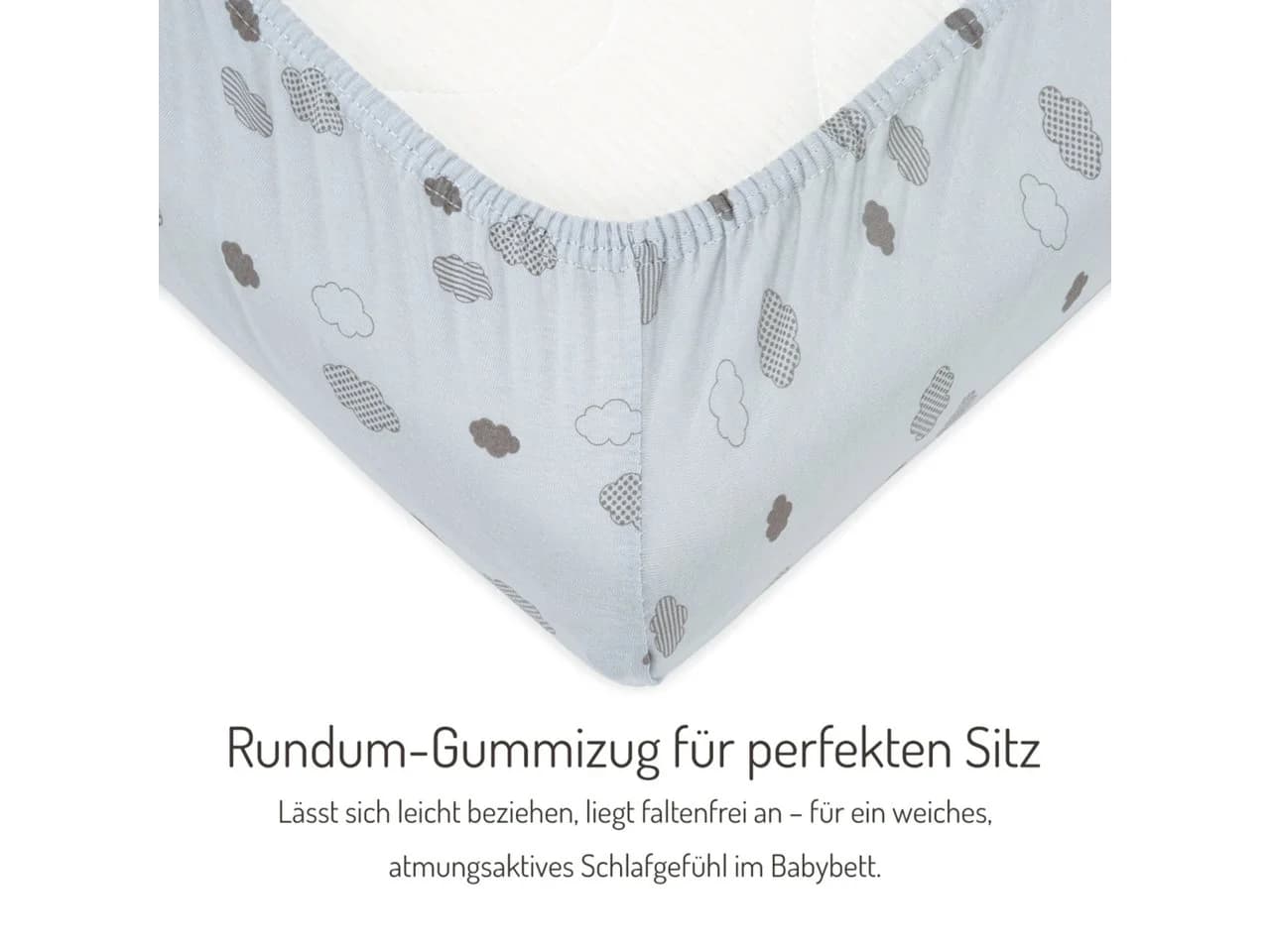 FabiMax Spannbettlaken Grau Wolken 100% Baumwolle Jersey