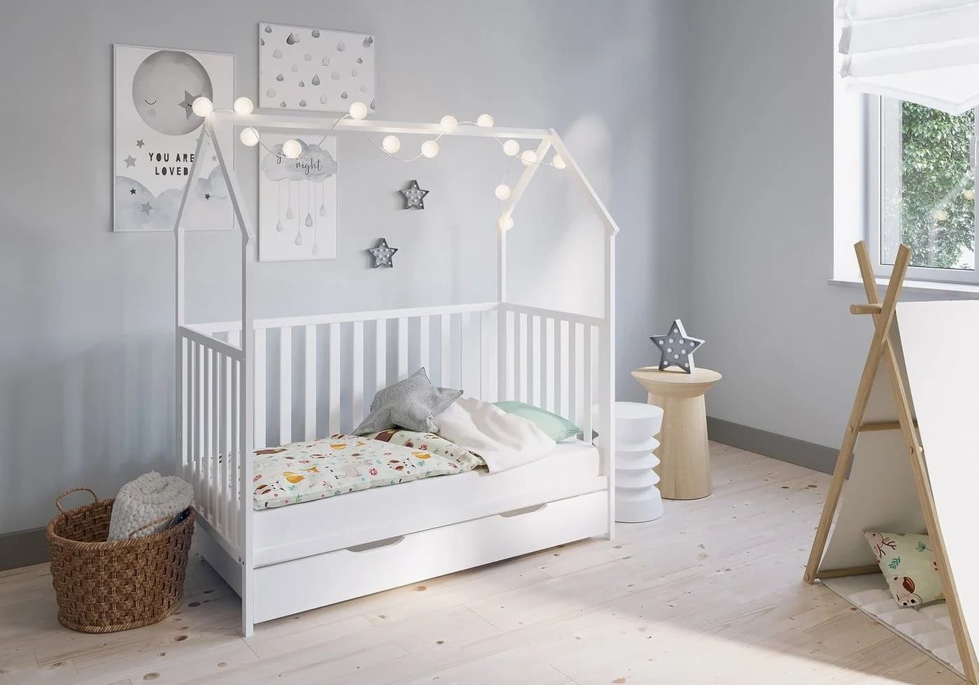 FabiMax Kinderbett Hausbett Schlafmütze Weiß Massivholz