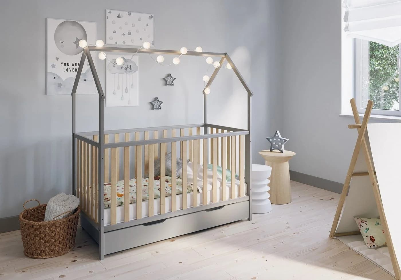 FabiMax Kinderbett Hausbett Schlafmütze grau Kiefernholz massiv - Bild 2