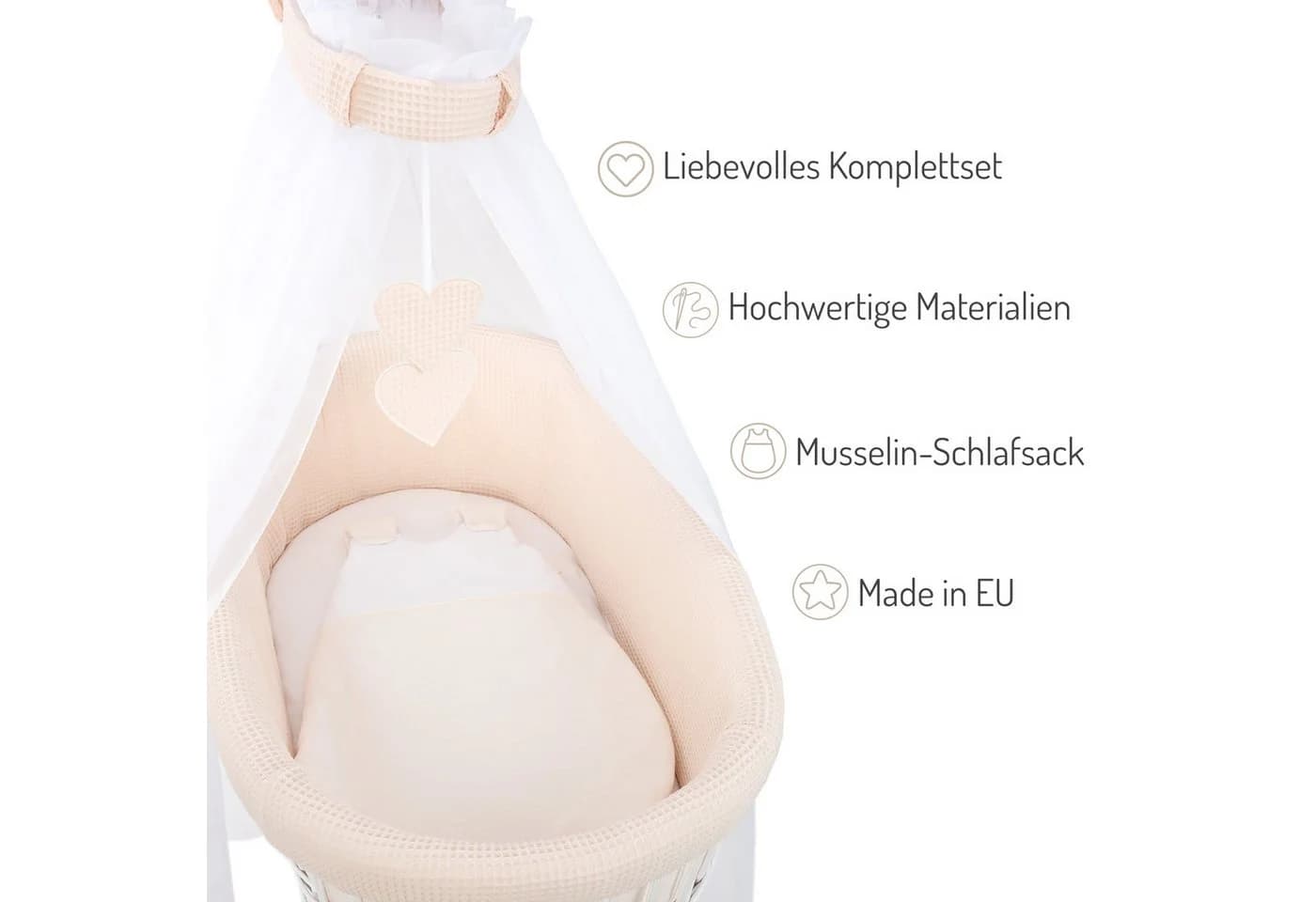 FabiMax Stubenwagen Naturbelassen Komplettset Musselin Waffelpiqué - Bild 3