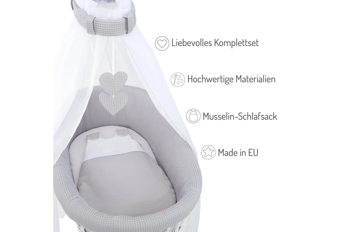 FabiMax Stubenwagen Naturbelassen Komplettset Musselin Waffelpiqué - Bild 3
