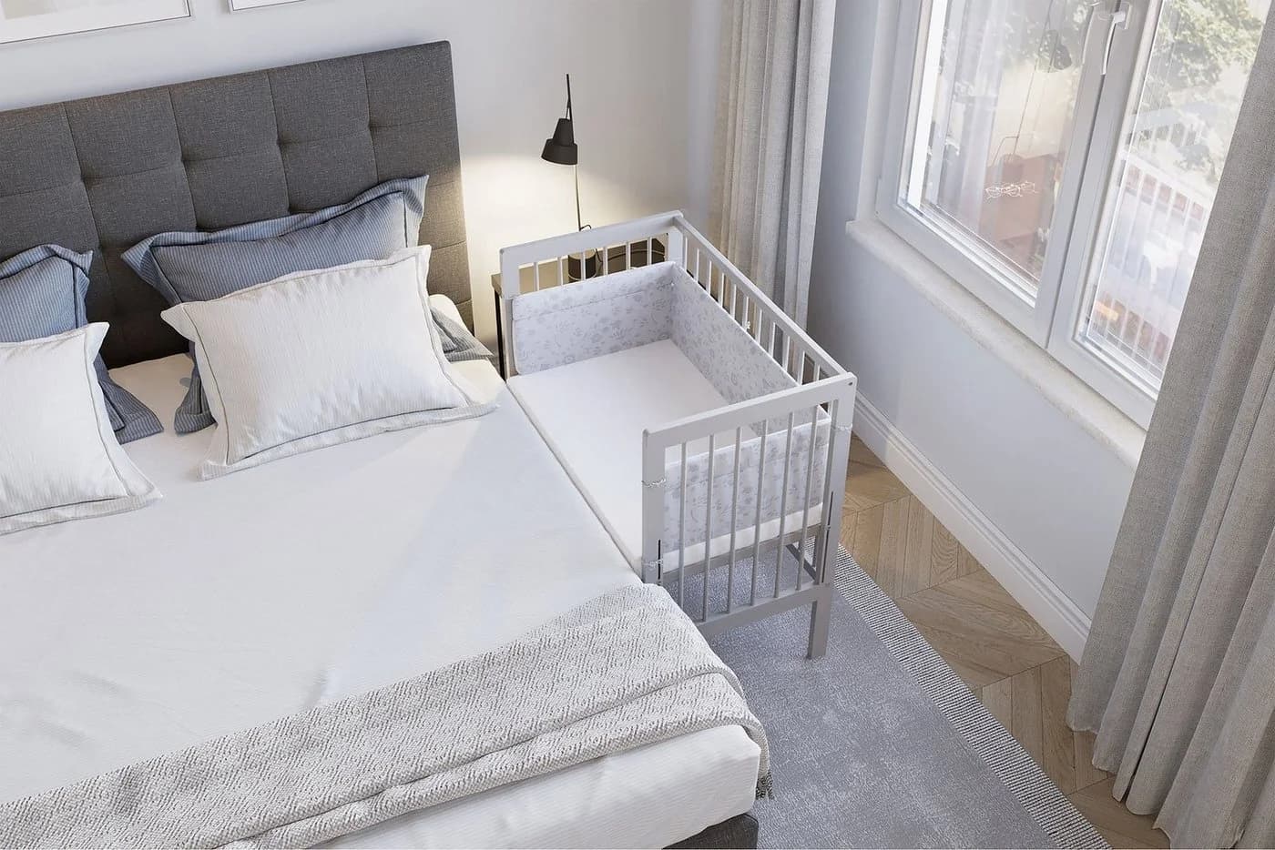 FabiMax Beistellbett Boxspring grau Buchenholz höhenverstellbar - Bild 5
