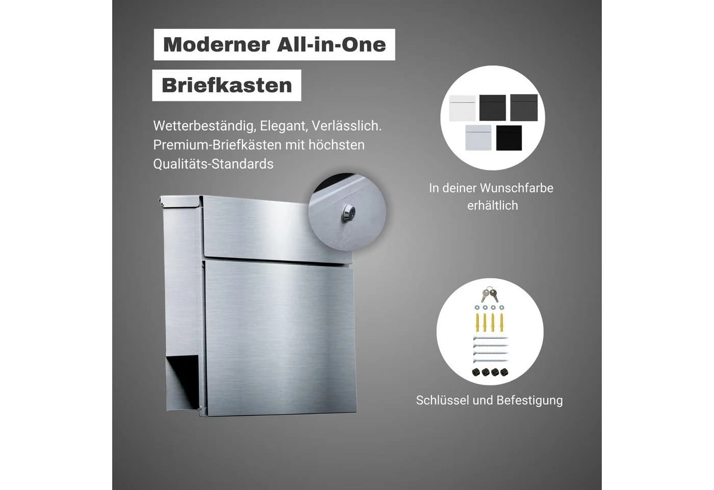 Radius Briefkasten Wandbriefkasten Letterman 6 Edelstahl mit Zeitungsfach