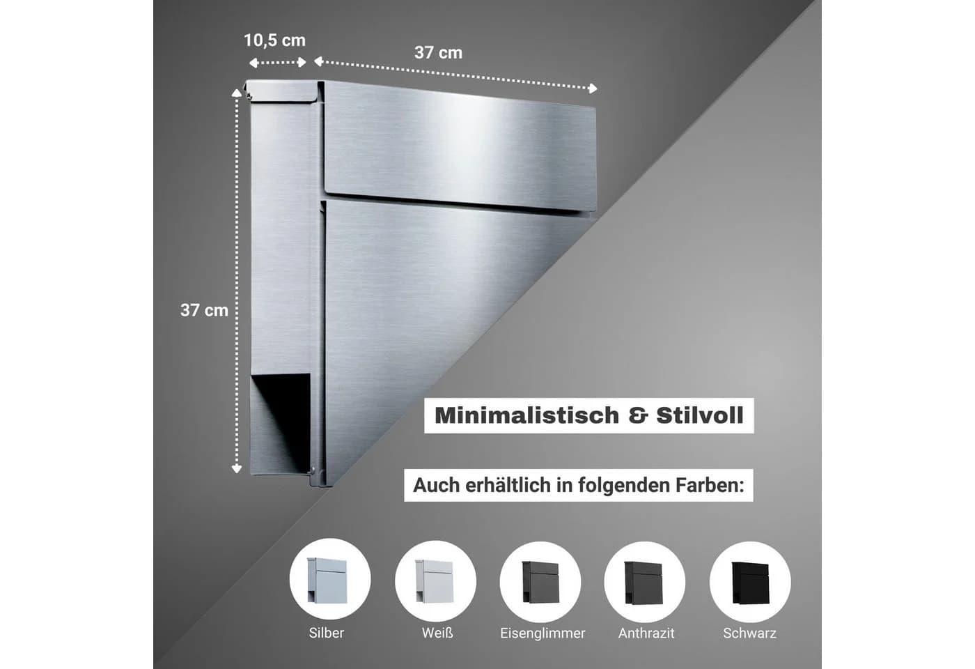 Radius Briefkasten Wandbriefkasten Letterman 6 Edelstahl mit Zeitungsfach - Bild 5