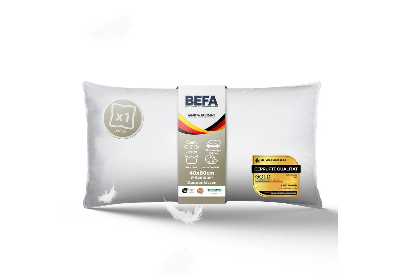 BEFA NATUR 3-Kammer-Kopfkissen "Träum süß" Daunen & Feder 80x80 cm - Bild 2