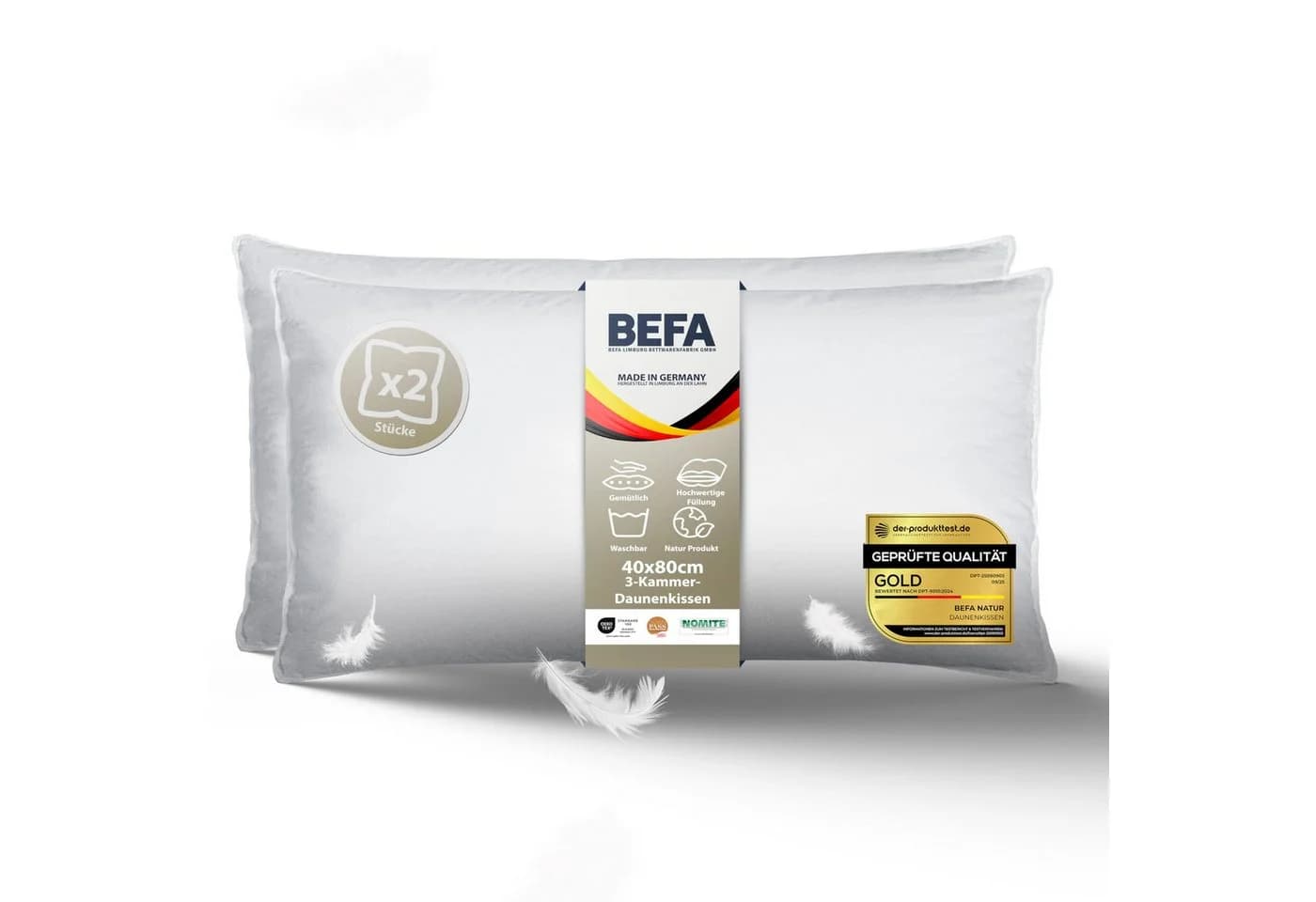 BEFA NATUR 3-Kammer-Kopfkissen "Träum süß" Daunen- & Federkissen 80x80 cm - Bild 2