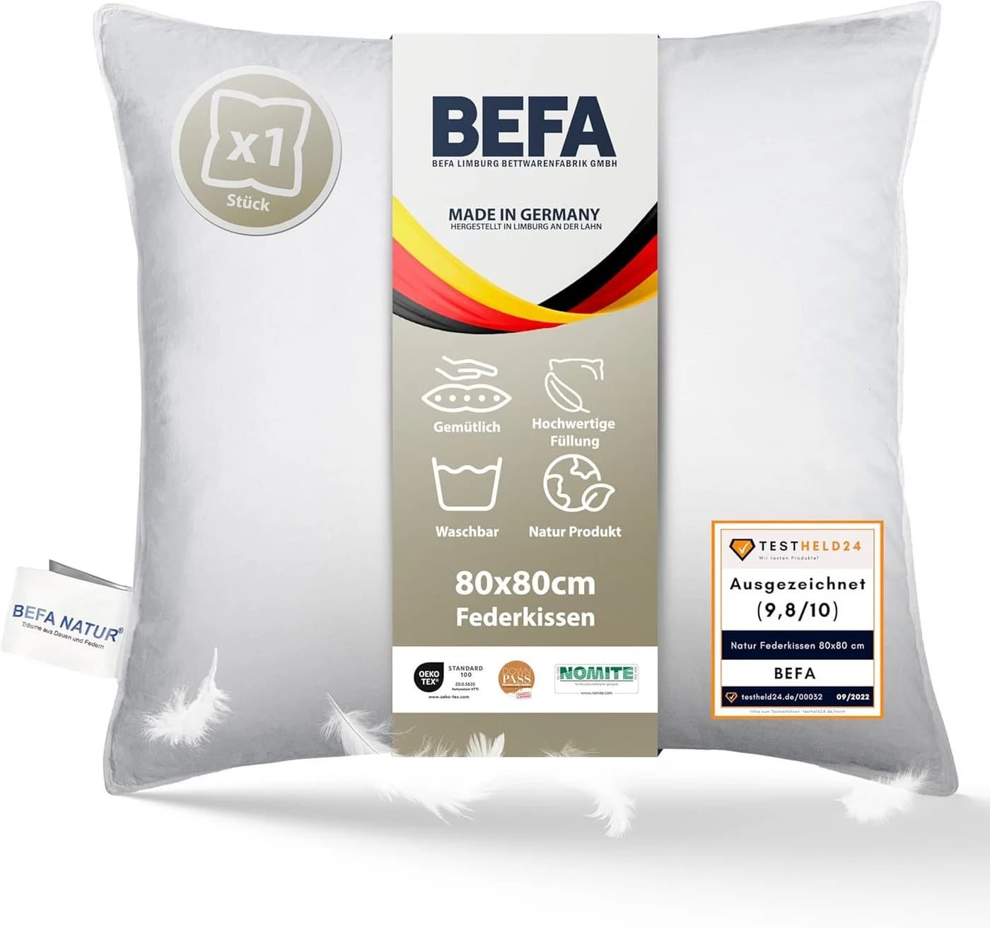 BEFA NATUR Federkopfkissen 80x80 cm Premium Entenfedern - Bild 2