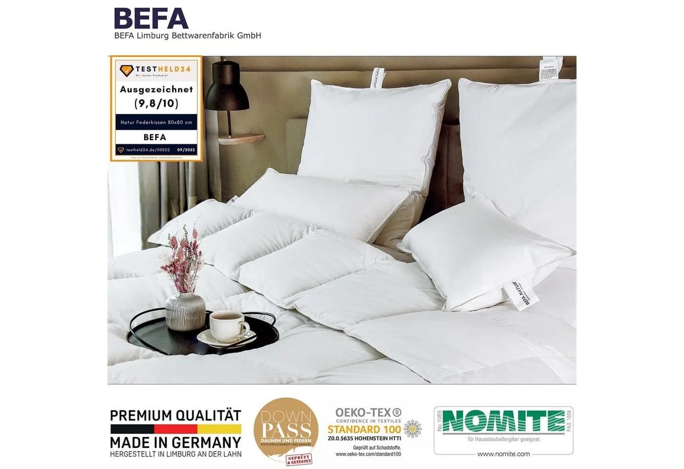 BEFA NATUR Federkopfkissen 80x80 cm Premium Entenfedern - Bild 5