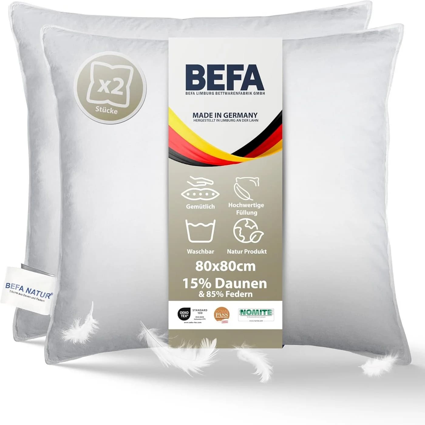 BEFA NATUR Daunenkissen 15% Daunenanteil 80x80 cm Baumwolle - Bild 2