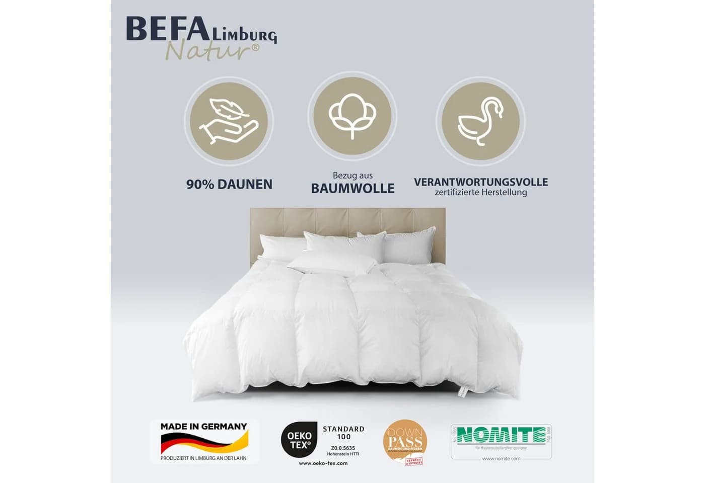BEFA NATUR Daunenbettdecke "Wohlfühl Nächte" 90/10 Premium-Ganzjahresdecke Weiß - Bild 3