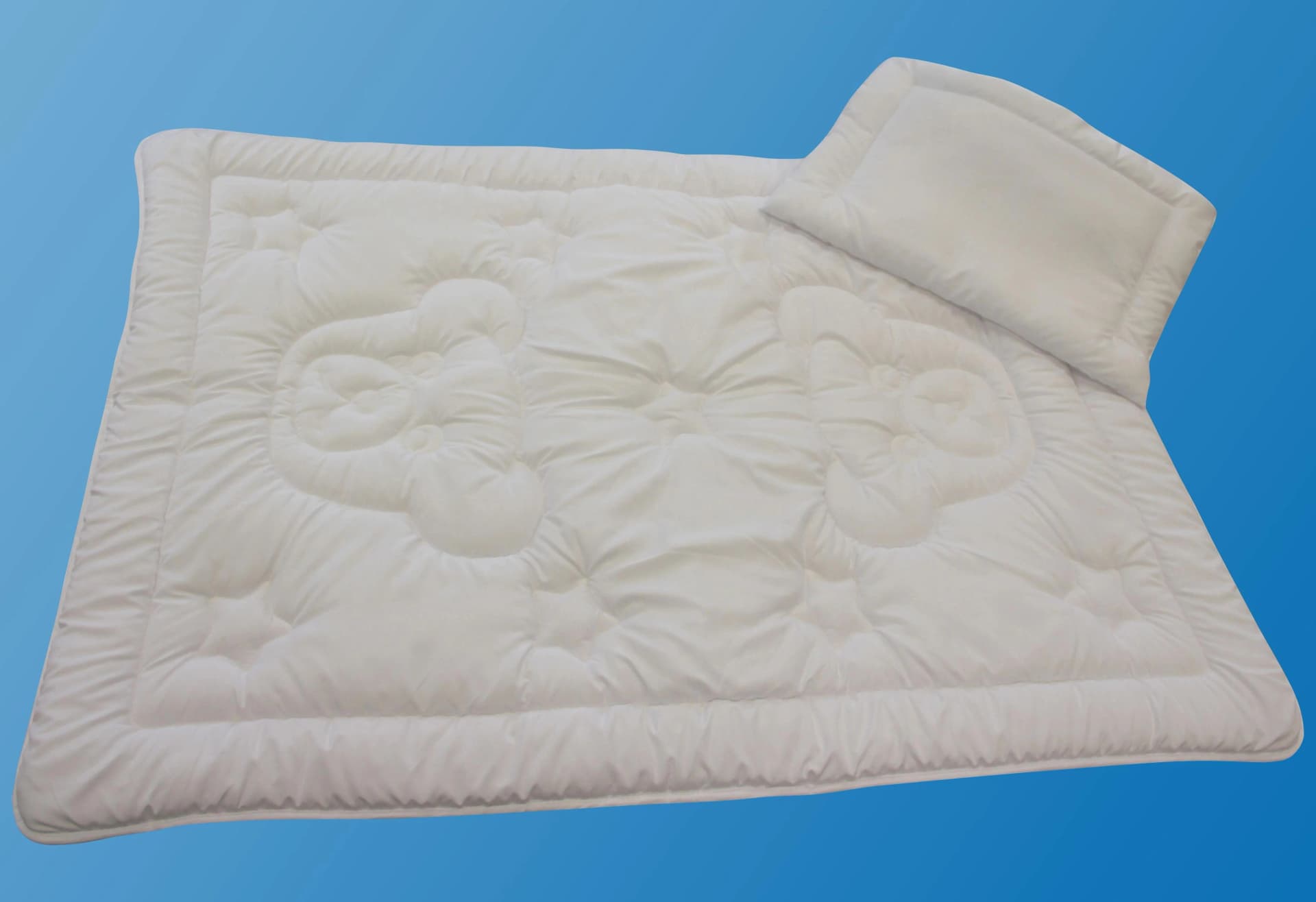 Dreams Steppbett + Kopfkissen Set Weiß Teddybär Microfaser