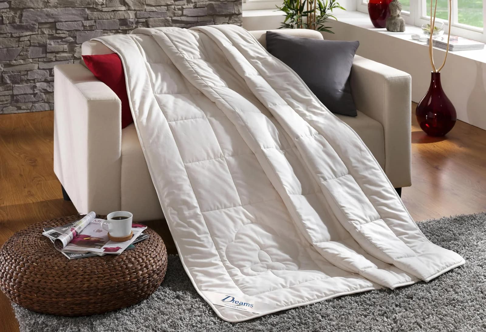 Weißes Sommer-Steppbett aus Baumwolle, 240x220 cm - Bild 2