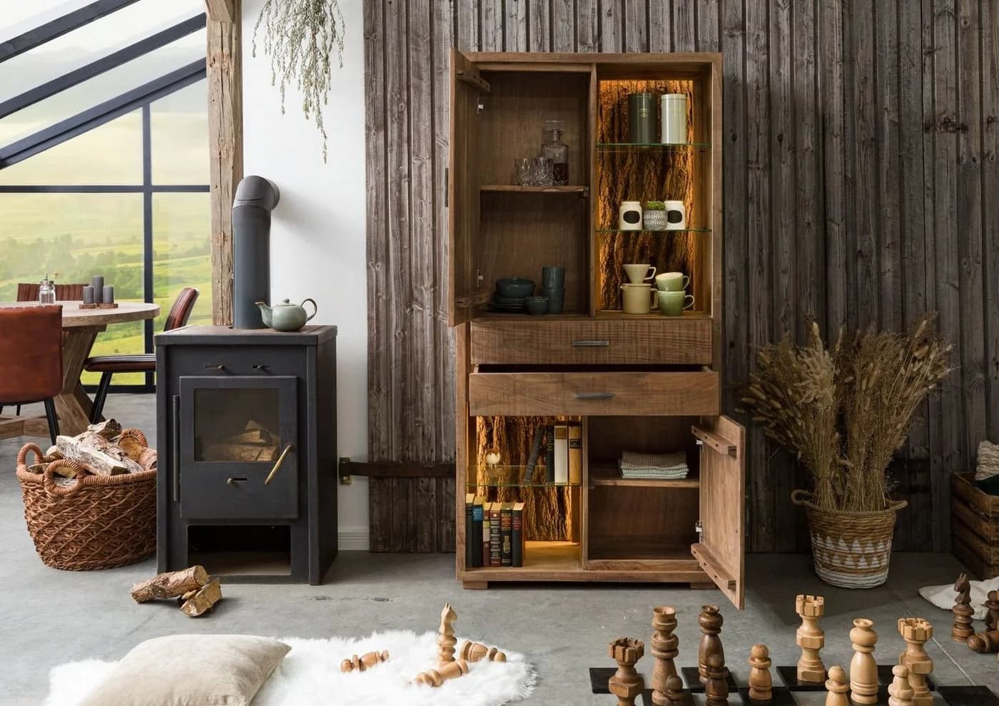 Massivmoebel24 Dreh-/Schwebetürenschrank BARK Massivholz Akazie Natur Lackiert - Bild 3