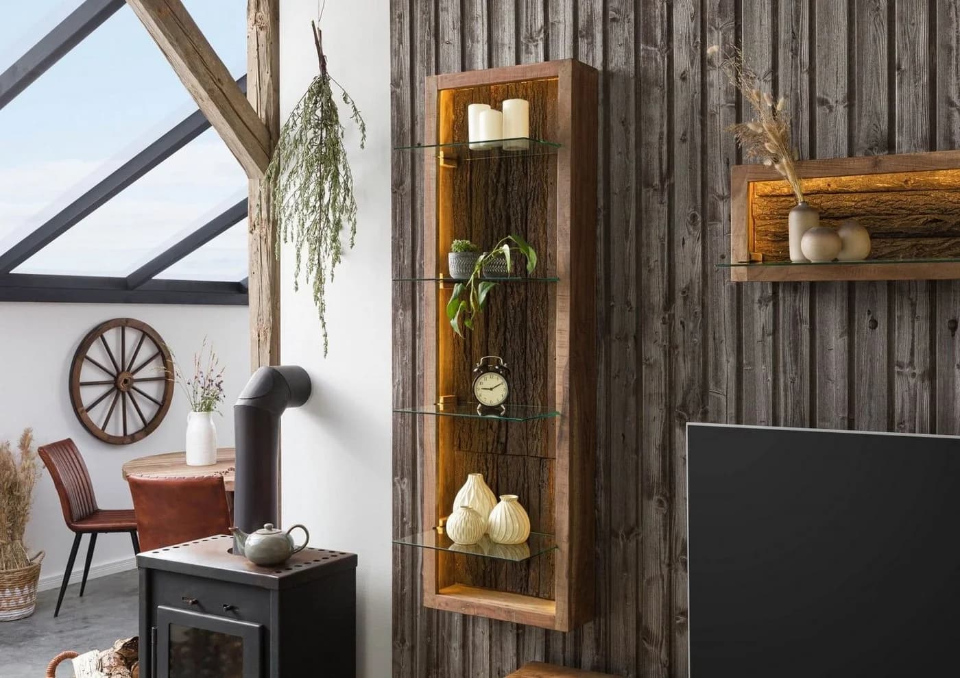 Massivmoebel24 Wandregal BARK, 1-tlg., Akazie 45x30x145 natur lackiert