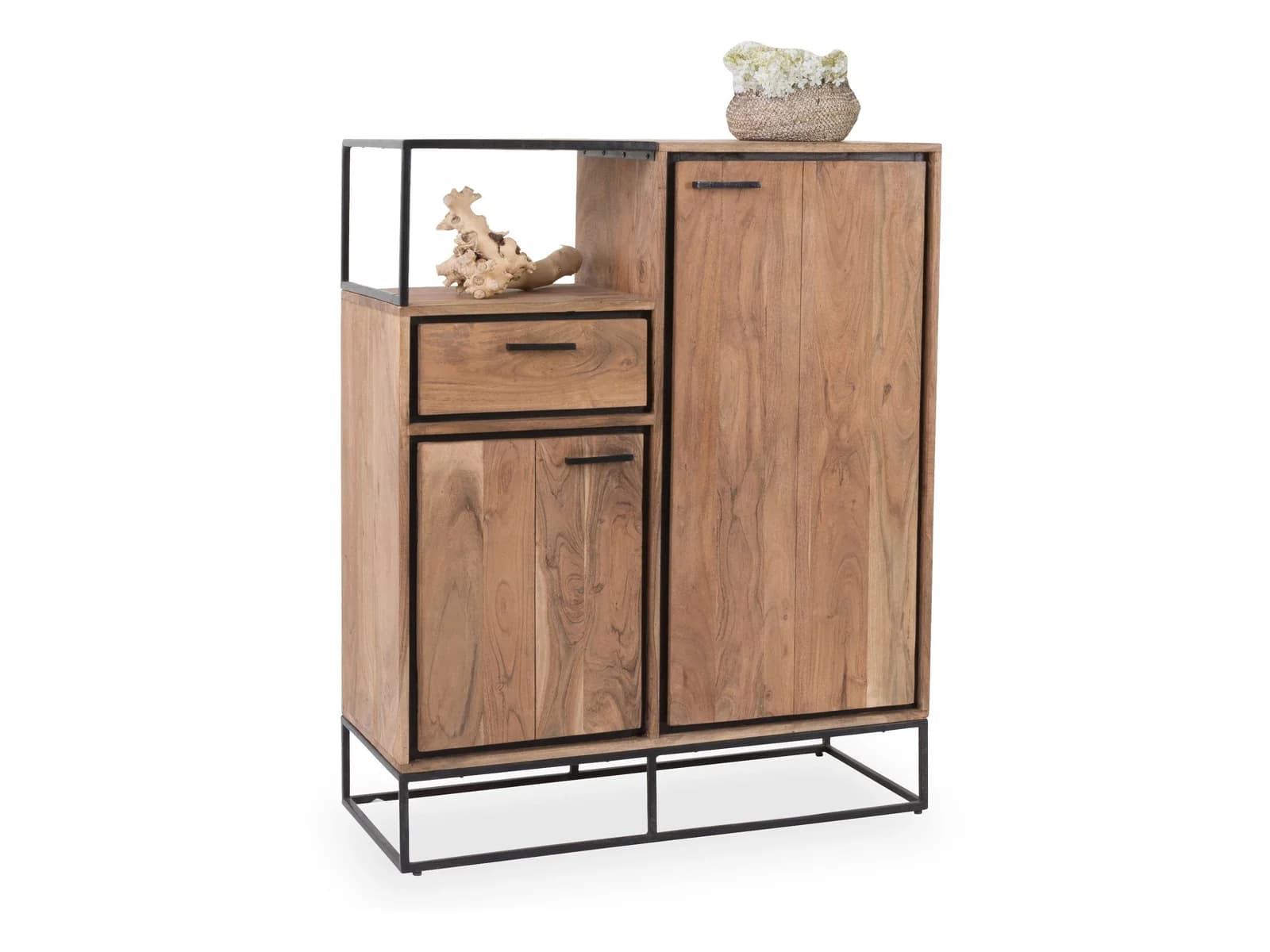 Highboard SANSIBAR NORDERNEY Akazie massiv Schwarz