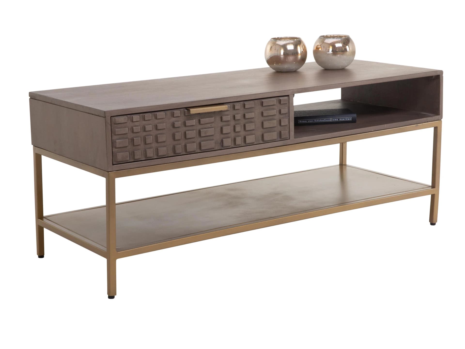 Couchtisch BURSA Mangoholz Goldfarbig Lackiert 120x50x50 cm