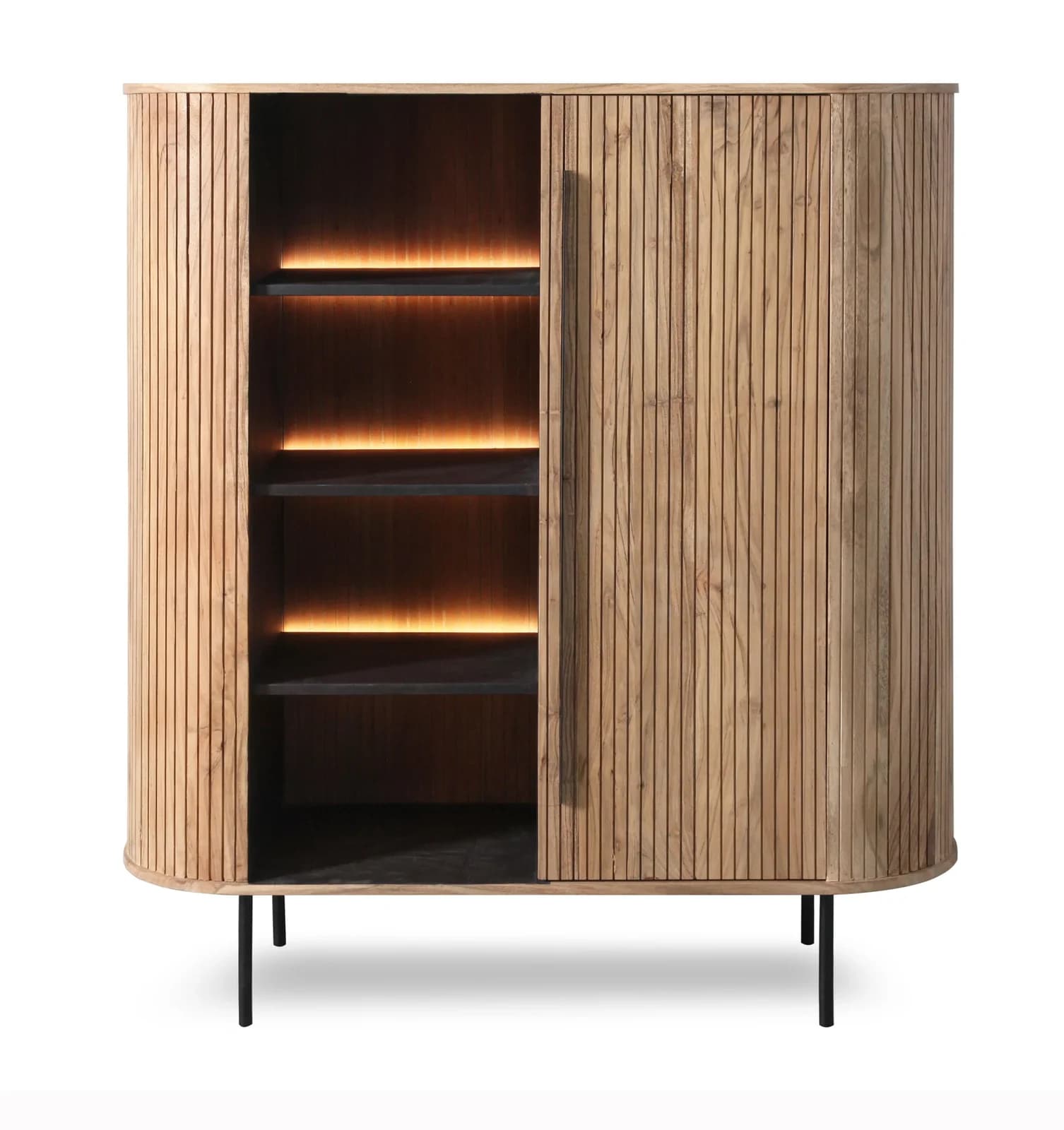 WOLF MÖBEL Highboard Akazie massiv Grau mit LED-Beleuchtung