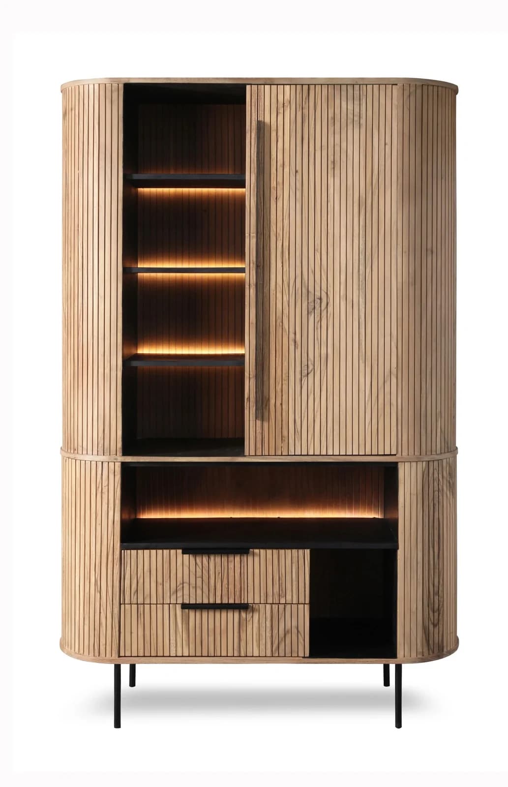 WOLF MÖBEL Highboard Akazie massiv Grau Schwarz LED