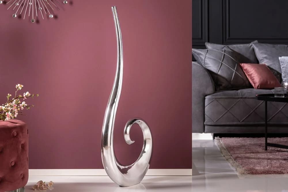 riess-ambiente Bodenvase WAVE XL 106cm Silber Poliert Dekovase Aluminium