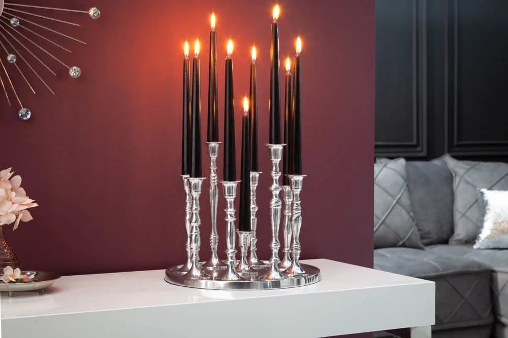 riess-ambiente Kerzenständer Modern Barock 25cm Silber Metall Kerzenhalter Dekoration