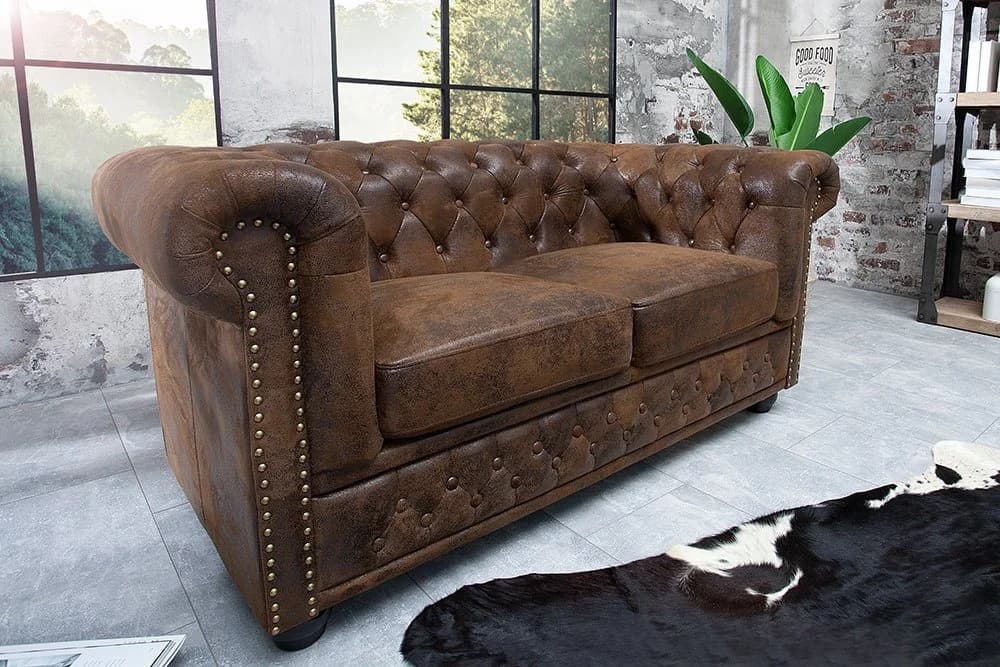 Riess Ambiente 2er Sofa Chesterfield 150cm Antik Braun mit Knopfheftung und Federkern - Bild 3