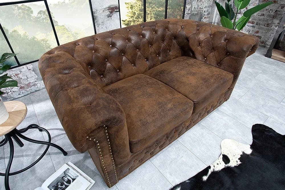 Riess Ambiente 2er Sofa Chesterfield 150cm Antik Braun mit Knopfheftung und Federkern - Bild 4