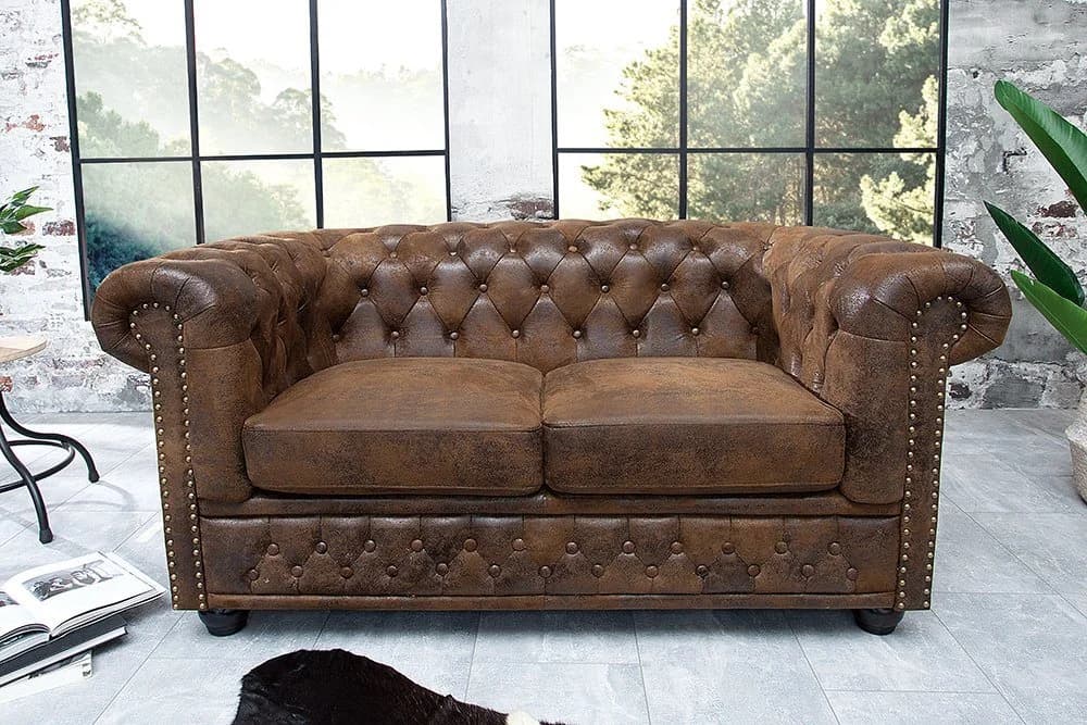 Riess Ambiente 2er Sofa Chesterfield 150cm Antik Braun mit Knopfheftung und Federkern - Bild 5