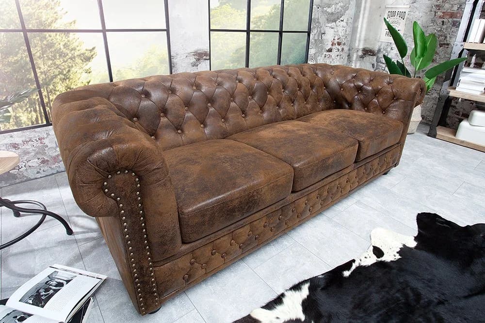 riess-ambiente Chesterfield 3-Sitzer Sofa antik braun Microfaser - Bild 4