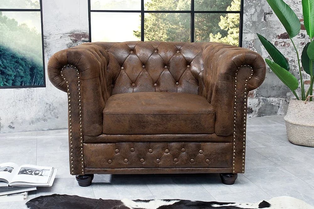 riess-ambiente Chesterfield Sessel 110cm Antik Braun Federkern - Bild 3