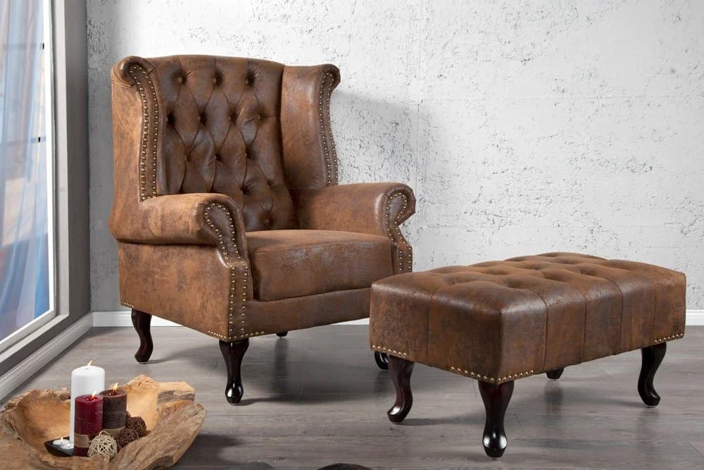 riess-ambiente Sessel CHESTERFIELD antik braun Microfaser Ohrensessel - Bild 2