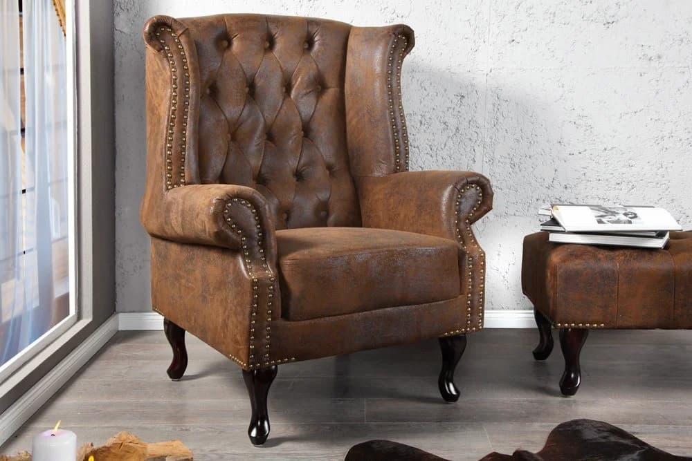 riess-ambiente Sessel CHESTERFIELD antik braun Microfaser Ohrensessel - Bild 3