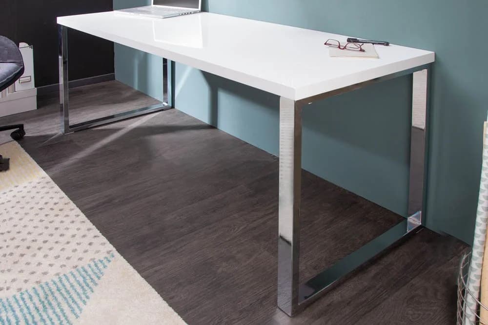 riess-ambiente Schreibtisch WHITE DESK 160cm Weiß/Silber Hochglanz - Bild 2