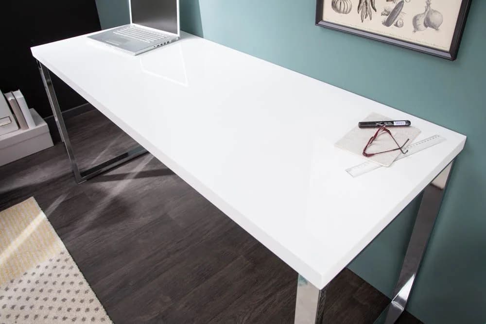 riess-ambiente Schreibtisch WHITE DESK 160cm Weiß/Silber Hochglanz - Bild 4