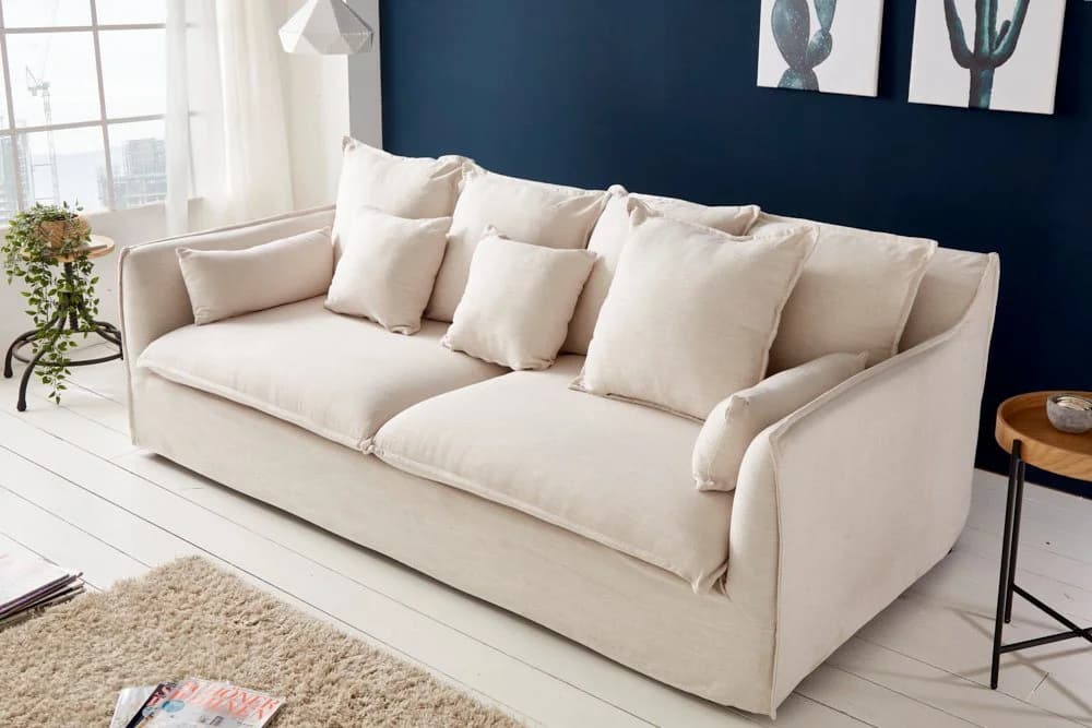 riess-ambiente Hussensofa HEAVEN 3-Sitzer Natur Leinenstoff mit Federkern - Bild 3