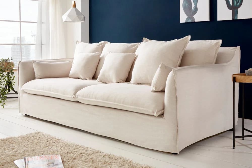 riess-ambiente Hussensofa HEAVEN 3-Sitzer Natur Leinenstoff mit Federkern - Bild 4