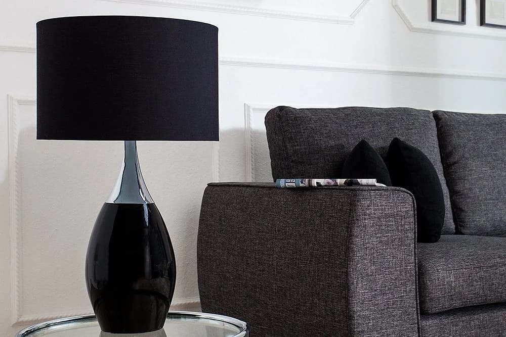 riess-ambiente Tischleuchte CARLA 60cm Schwarz/Silber mit Leinenschirm