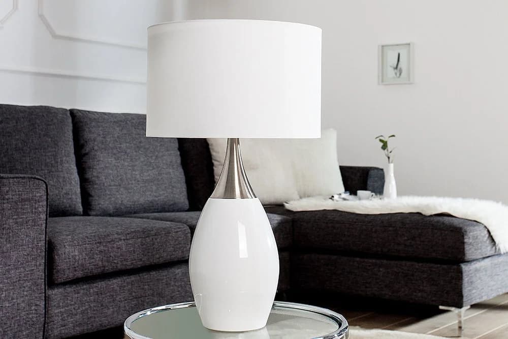 riess-ambiente Tischleuchte CARLA 60cm Weiß/Silber Leinenstoff Modern