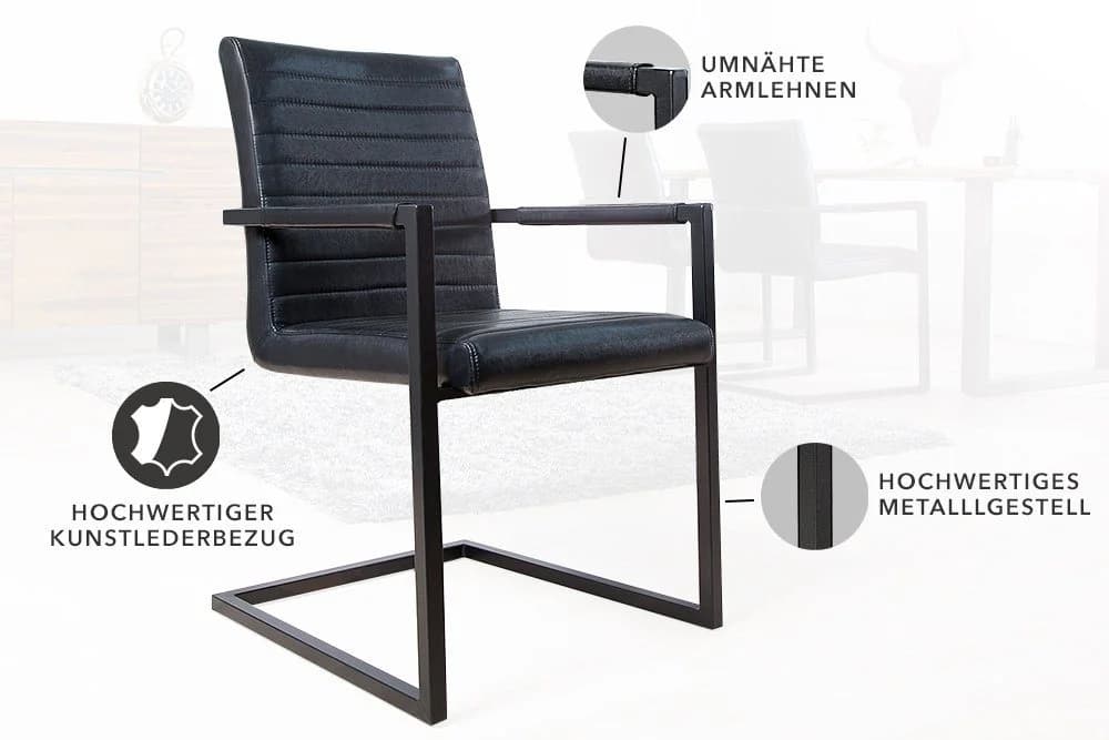 riess-ambiente Freischwinger LOFT antik schwarz mit Armlehne Industrial - Bild 4