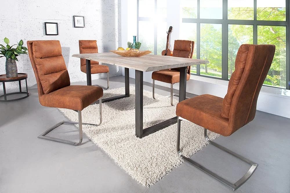 riess-ambiente Freischwinger COMFORT Vintage Hellbraun Silber Industrial Design