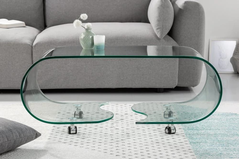 riess-ambiente Couchtisch FANTOME 90cm Glas transparent rund auf Rollen - Bild 3