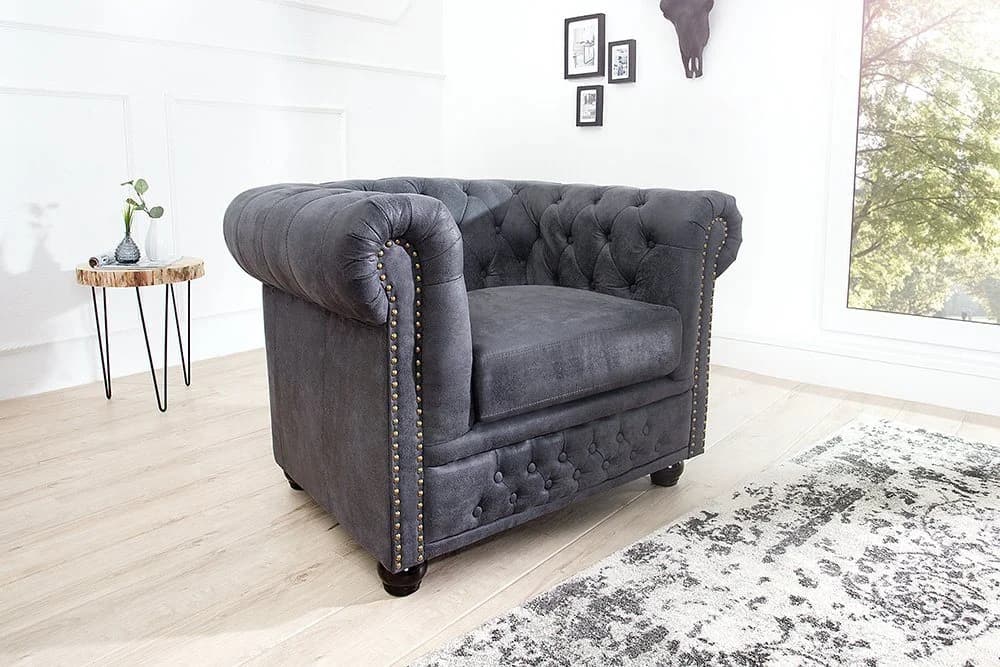riess-ambiente Chesterfield-Sessel 105cm antik grau Microfaser