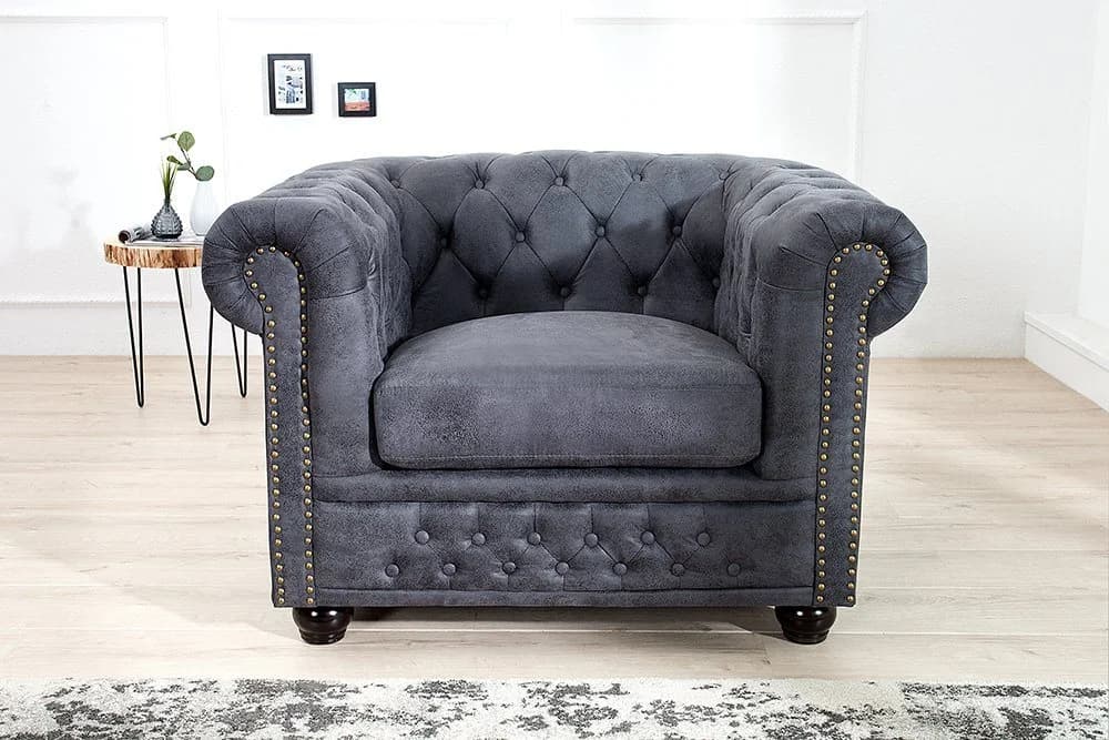 riess-ambiente Chesterfield-Sessel 105cm antik grau Microfaser - Bild 2