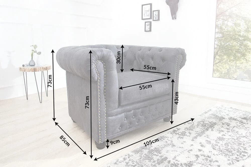riess-ambiente Chesterfield-Sessel 105cm antik grau Microfaser - Bild 4