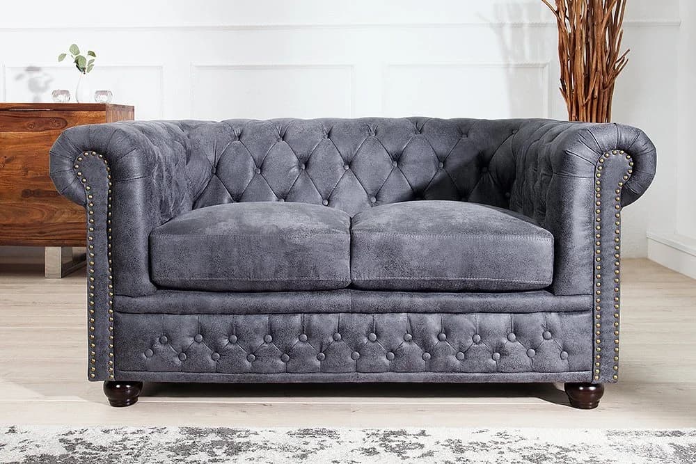 riess-ambiente Chesterfield 2-Sitzer Sofa antik grau Microfaser - Bild 2