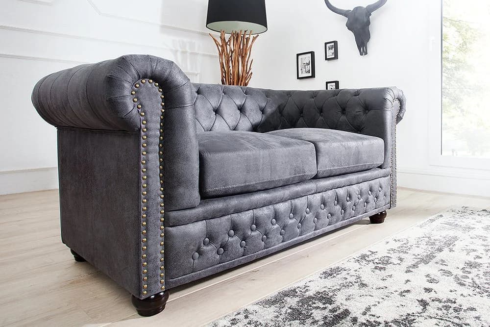 riess-ambiente Chesterfield 2-Sitzer Sofa antik grau Microfaser - Bild 3