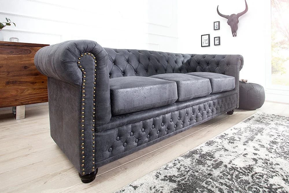 riess-ambiente Sofa CHESTERFIELD 200cm antik grau 3-Sitzer Microfaser - Bild 2
