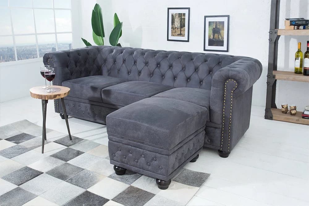 riess-ambiente Sofa CHESTERFIELD 200cm antik grau 3-Sitzer Microfaser - Bild 3