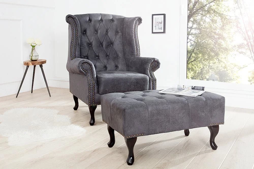 riess-ambiente Chesterfield Ohrensessel 85cm Antik Grau
