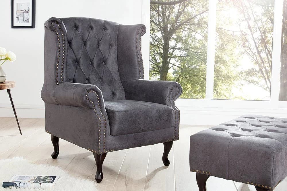 riess-ambiente Chesterfield Ohrensessel 85cm Antik Grau - Bild 5