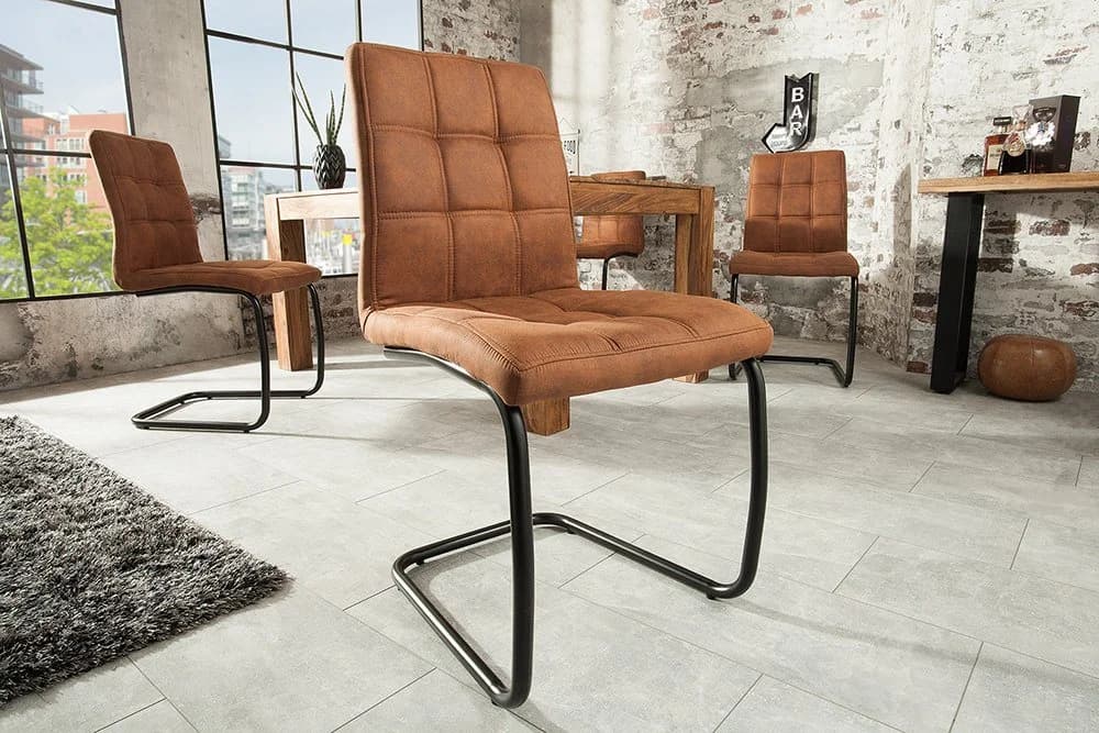 riess-ambiente Freischwinger MODENA hellbraun / schwarz Microfaser Metall